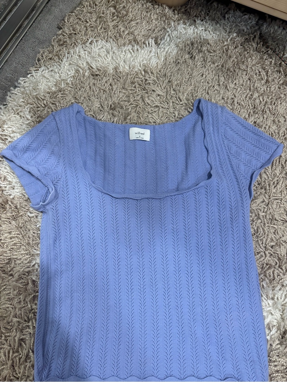 Periwinkle Knit Square-Neck Short Sleeve Top
